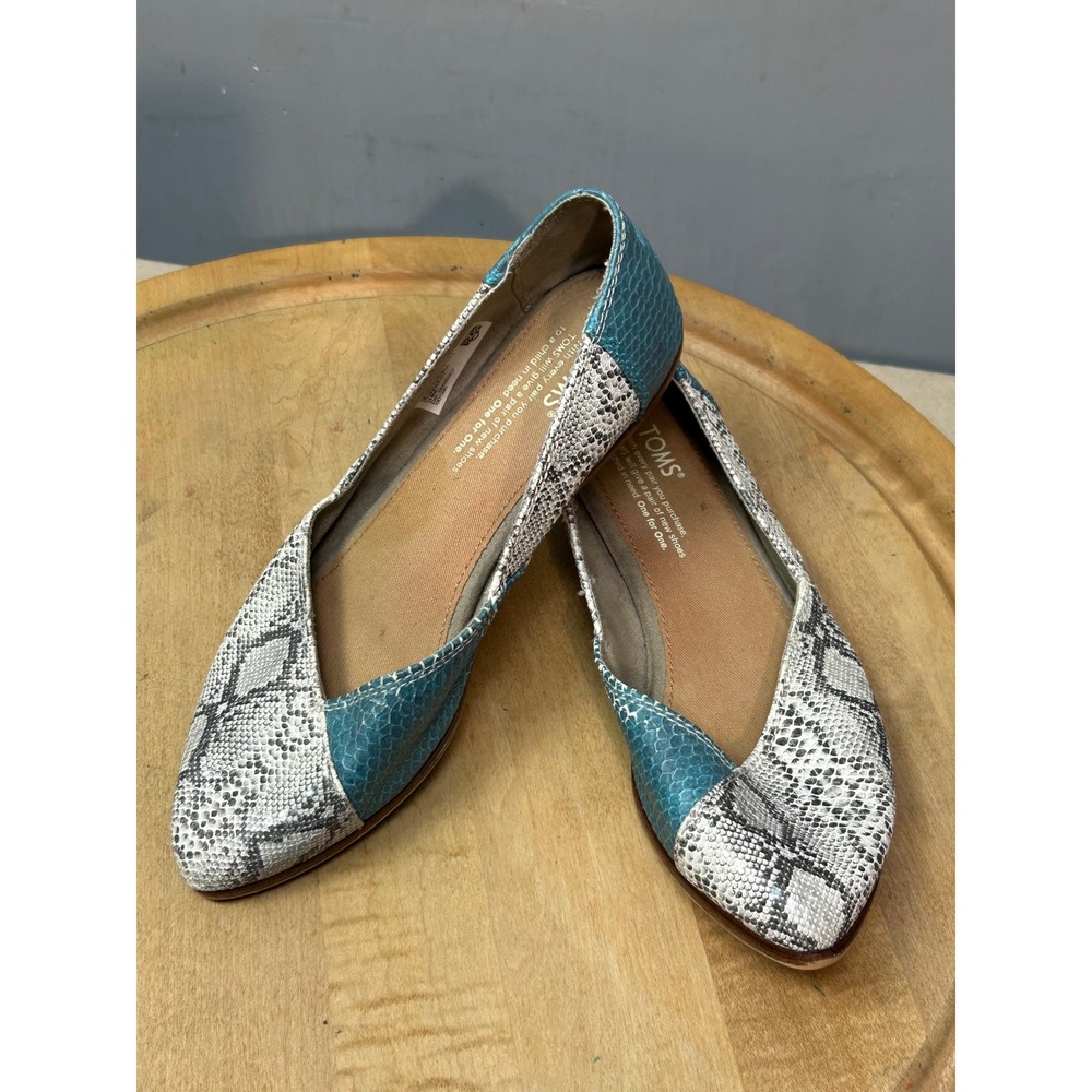 TOMS Jutti Flats Womens 6‎ Grey Teal Snakeskin Pointed Toe Slip On 10011280
